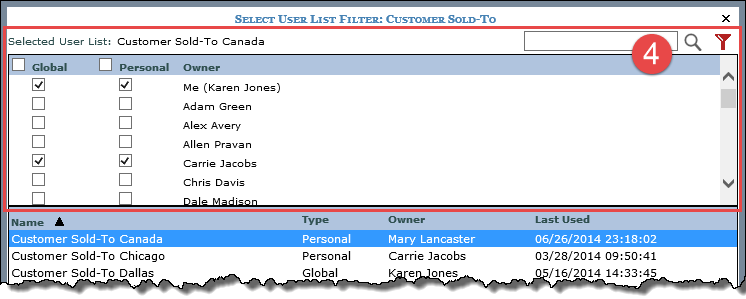 Help -- Select User List Filter Window