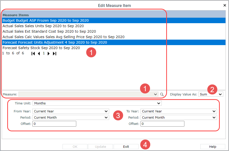 Help -- Tips for Edit Measure Item Window