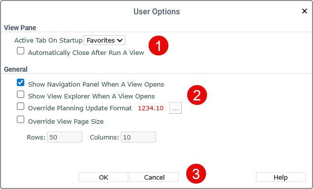 Help -- User Options Window